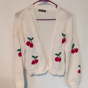 SHEIN White Cardigan with Cherry Embroidery